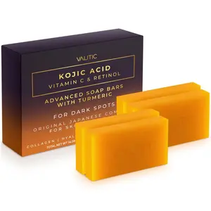 Kojic Acid Dark Spot Remover Soap Bars with Vitamin C, Retinol, Collagen, Turmeric - Original Japanese Complex Infused with Hyaluronic Acid, Vitamin E, Shea Butter, Castile Olive Oil