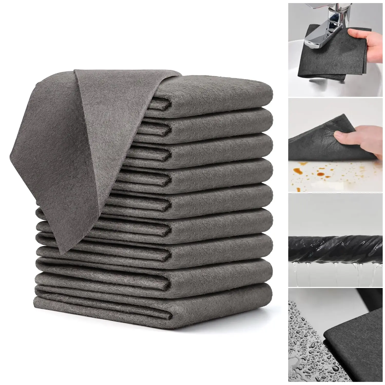 BMTWE Reuseable Thickened Cleaning Cloth 10 PCS Microfiber Cleaning Towels Multipurpose Use Water Absorbent Cloths Towel for Windows Glass Car Floor Kitchen