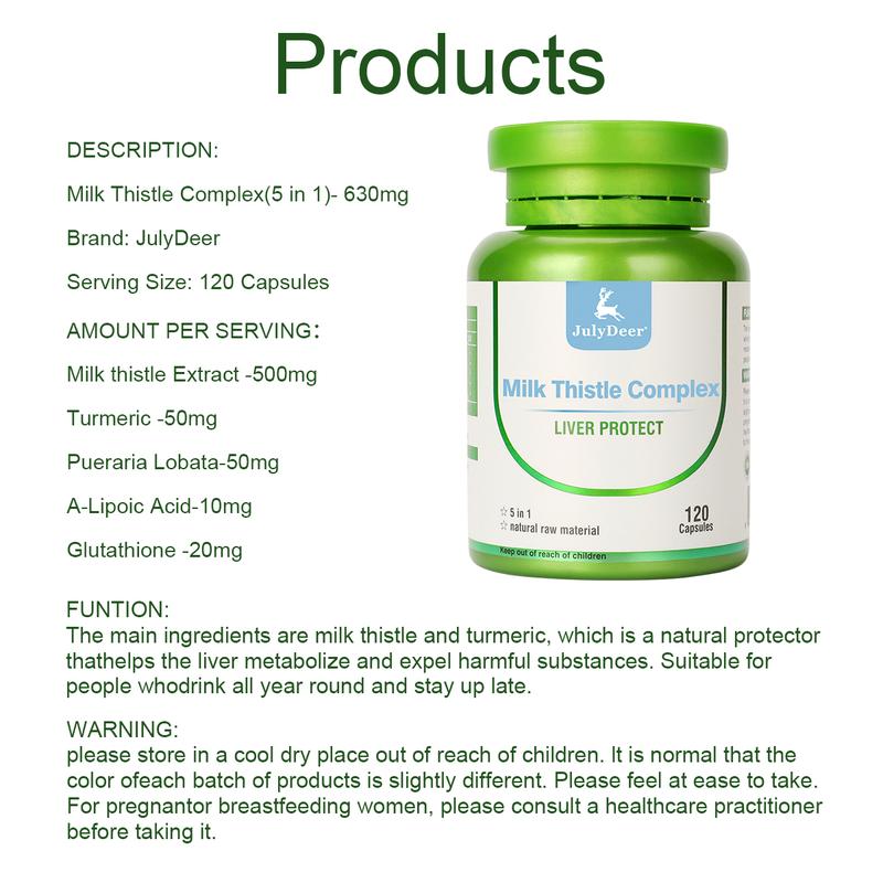 JulyDeer Silymarin Milk Thistle Extract 630 mg with Artichoke and Dandelion, Double Strength, Supports Liver Function, 120 Veg Capsules Supplement Edible