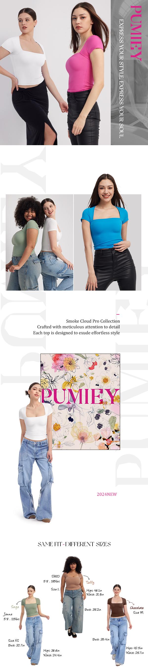 PUMIEY 【NEW】 Women's Square Neck Going Out Tops Sexy Slim Fit Short Sleeve T Shirts Basic Casual Clothing Chic Comfort Summer Womenswear Fabric Soft Minimalist Streetwear Tshirt Lady Suit