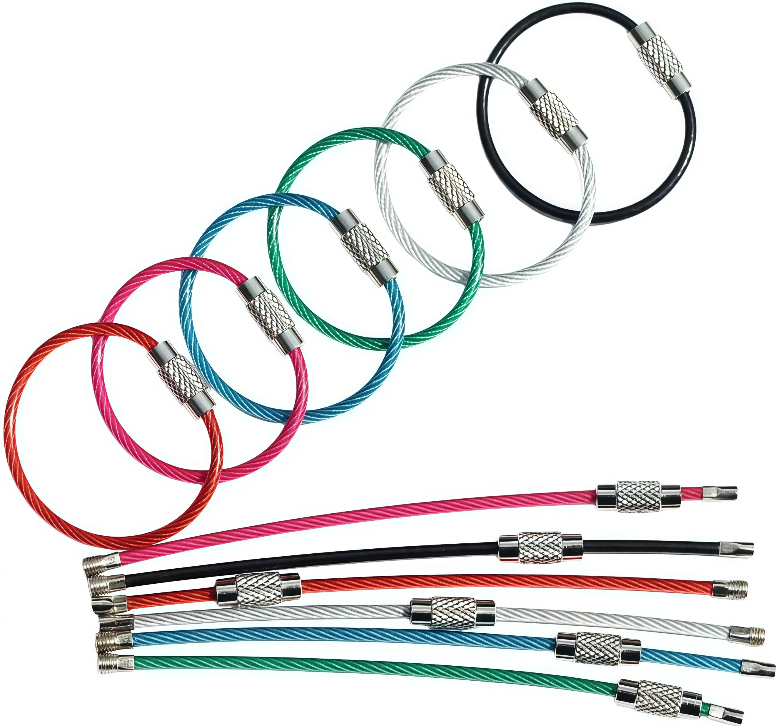 10pcs random color keychain, stainless steel wire keychain, lock wire, heavy-duty luggage tag, environmentally friendly holder, stainless steel wire ring, cable keyring for luggage tags, keys, and ID card tag custodians
