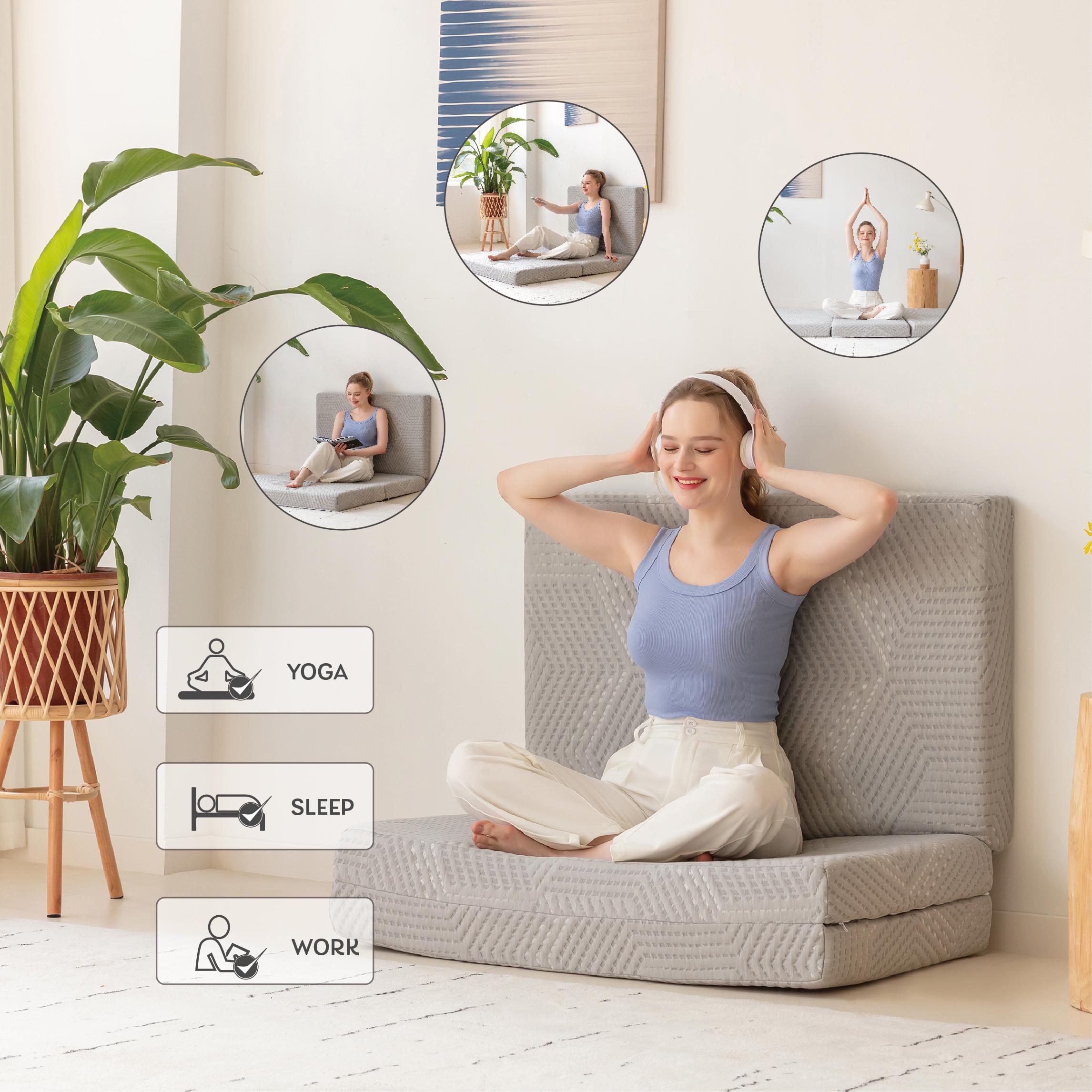 EGO Tri Folding Memory Foam Topper, Travel and Yoga Mats, 4 inch Single topper with Washable Cover, Twin Full Queen King Camping Mattress