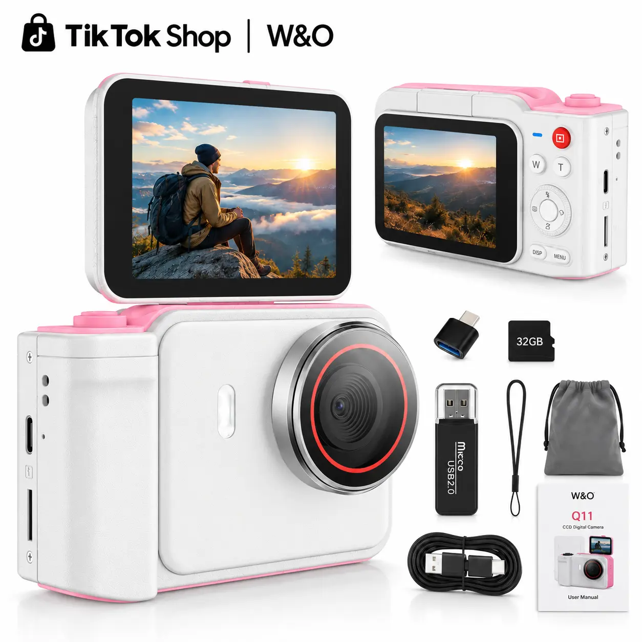 W&O Q11 4K Digital Camera Gift for Teens and Beginners, Compact Selfie Camera, First Camera for Birthday, Christmas, Holiday Gifts, Everyday Photos and Creative Memories