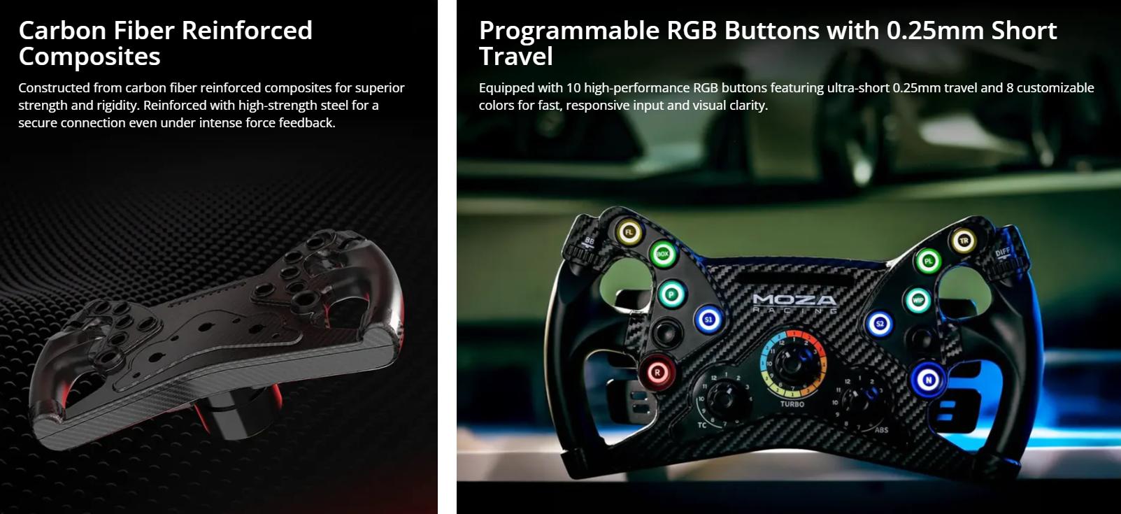 MOZA KS Steering Wheel 300mm Carbon Fiber Reinforced Composites TPE Rubber Grips RGB Buttons Hall Sensor Magnetic Paddles
