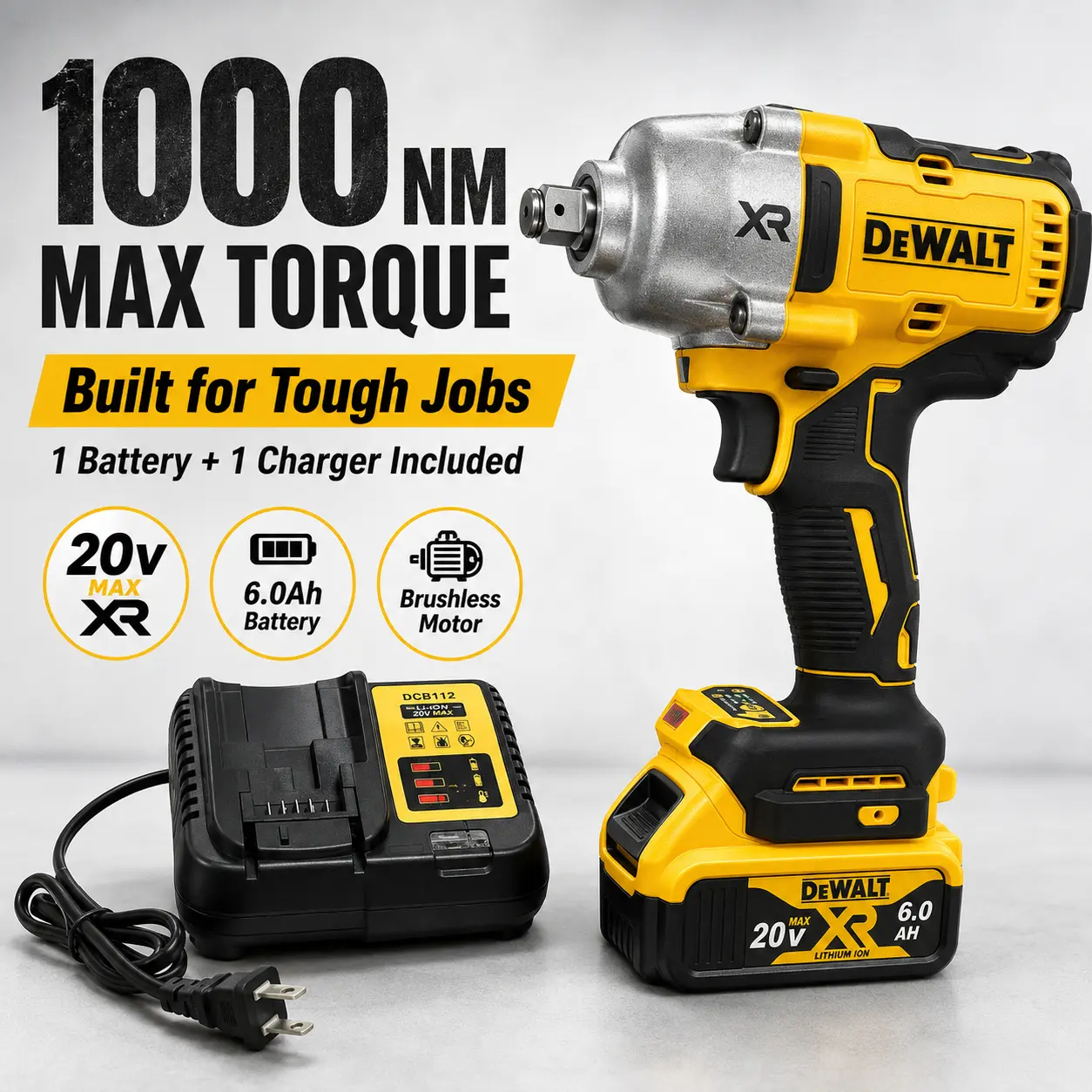DEWALT Impact Wrench 1/2" Inch High Torque With Hog Ring Anvil 20V Brushless Cordless Dewalt Power Tools DCF900
