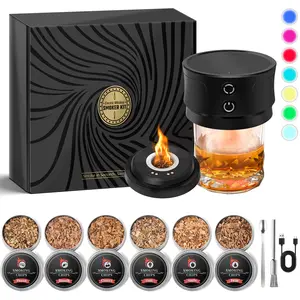 Electric Whiskey Smoker Kit With RGB lighting, No Butane Needed, Rechargeable Cocktail Smoker Kit with 6 Wood Chips, Old Fashioned Drink Smoker Kit, Bourbon Whiskey Gifts for Men,Dad,Husband Valentine's Day