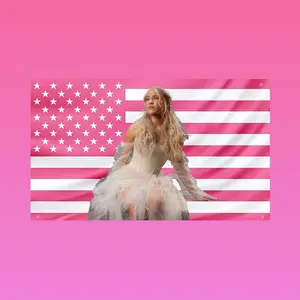 Freya Skye Pink USA Flag | Aesthetic Singer Tapestry | Soft Angelic Room Decor | Pop Star Wall Art Banner
