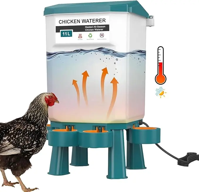 Heated Hanging Chicken Waterer for Reptile & Amphibian Pet Daily Feeding Tools - Hanging Mount, Heat Function, Power Supply, Keeps Water Warm, Prevents Freezing, Camping Essentials