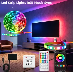 100FT Led Strip Lights RGB Music Sync for Bedroom, Dimmable Timing Bluetooth Christmas Color Changing Lights with Smart App and Remote Control Indoor Lighting for Bedroom Living Room Party Decorating and Home Lighting - Easy Install