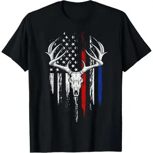 100% Cotton Casual Graphic Tee For Everyone – Oversized Fit With Unique American Flag Deer Skull Design Golf Gift T-Shirt For Men And Women