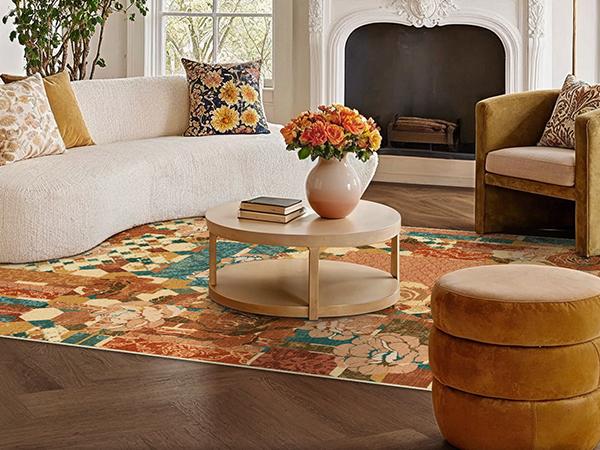 GENIMO Retro Collage Floral Geometric Rug For Living Room Bedroom Dining Room Washable Non-Slip Soft Texture Multi-Scene