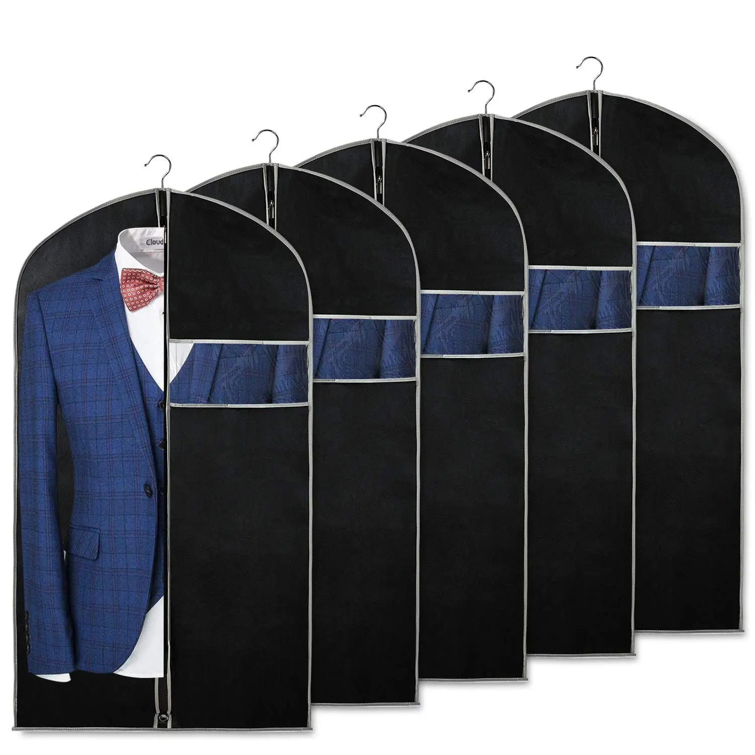5 Pack Garment Bags for Suit Storage and Travel,40" x 24" Breathable Clothes Cover Bags with Clear Window and ID Tag,Foldable Suit Covers with Durable Zipper for Closet Organization,Halloween Christmas Gifts