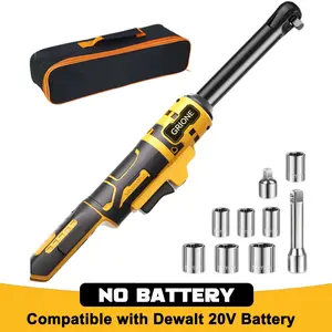 GRIONE 3/8" Cordless Ratchet Wrench Compatible with Dewalt 20V MAX Batteries(No Battery) 6.3-inch Extended Electric Ratchet Wrench with Variable Speed 60Ft-lbs,7 Sockets,Adapters & 3 Inch Extension Bar