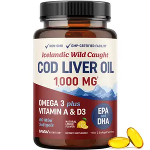 MAV Nutrition Icelandic Wild-Caught Cod Liver Oil 1000MG Omega 3 EPA DHA Vitamin A D3 Supplement 60 Mini Softgels for Bone Eye Immune Health
