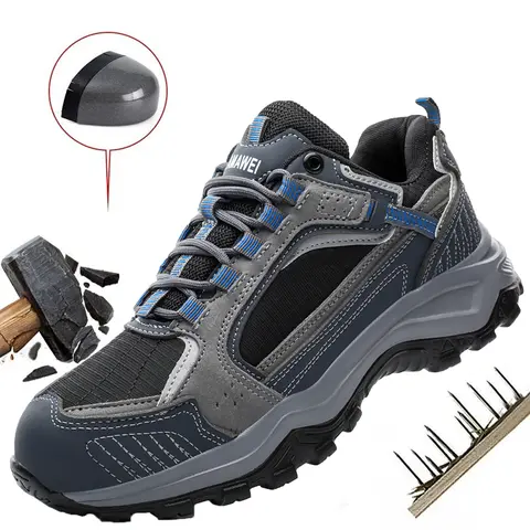 Men's Minimalist Mesh Fabric Steel Toe Cap Work Safety Shoes - Anti-Smash, Puncture-Proof, Non-Slip Laced Closed Round Toe Walking Shoes for Construction, Roof Work