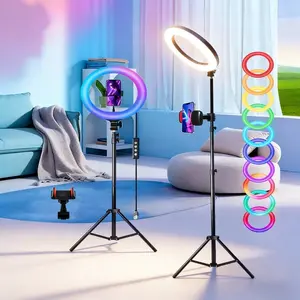 12" RGB Ring Light with 63" Tripod Stand - 3 CCT Modes & 39 Color Modes Selfie Light - 2-in-1 LED Ring Light for Makeup/Live Streaming/March Madness/Spring Break - SuperBowl Gift for Content Creators / International Women's Day