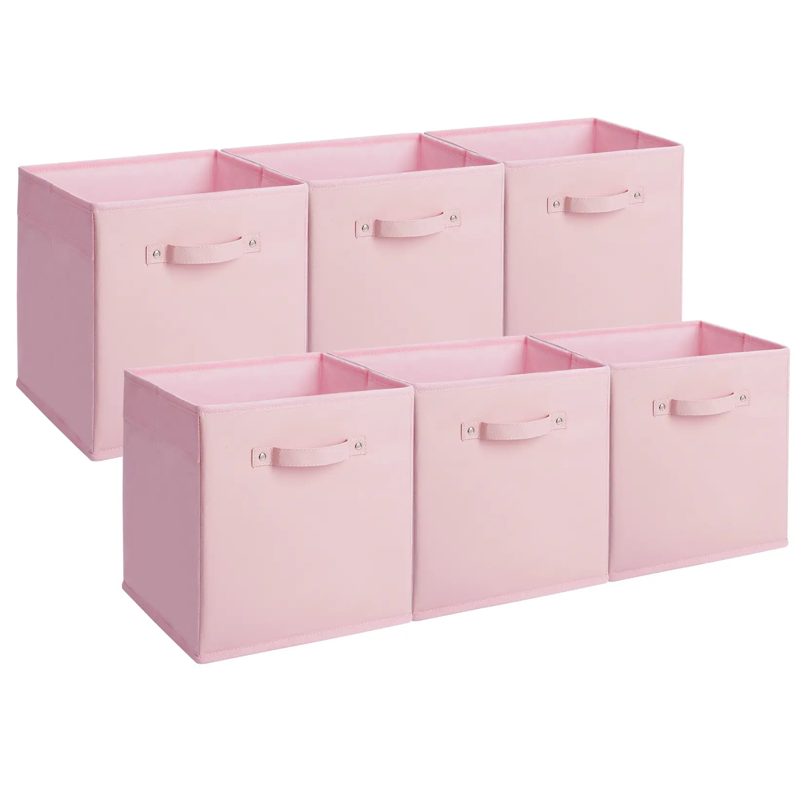 6-Pack Collapsible Fabric Storage Cubes - 11 Inch Collapsible Organizer Bins with Faux Leather Handles - For Shelves & Closet - Clothes & Toys, Black/Gray/Beige/Pink/Brown/White