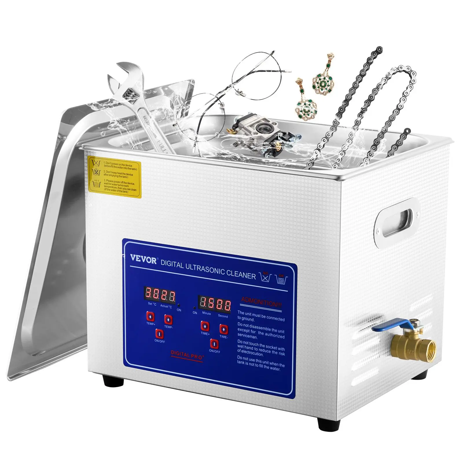 VEVOR Professional 9.5L Stainless Steel Tank Ultrasonic Cleaner - Home Sterilizer with Digital Timer, Heating Function, 40kHz Enhanced Efficiency (for Eyeglasses, Cutlery, Dental Equipment; Father's Day Gift Option), Enhanced Cleaning Efficiency