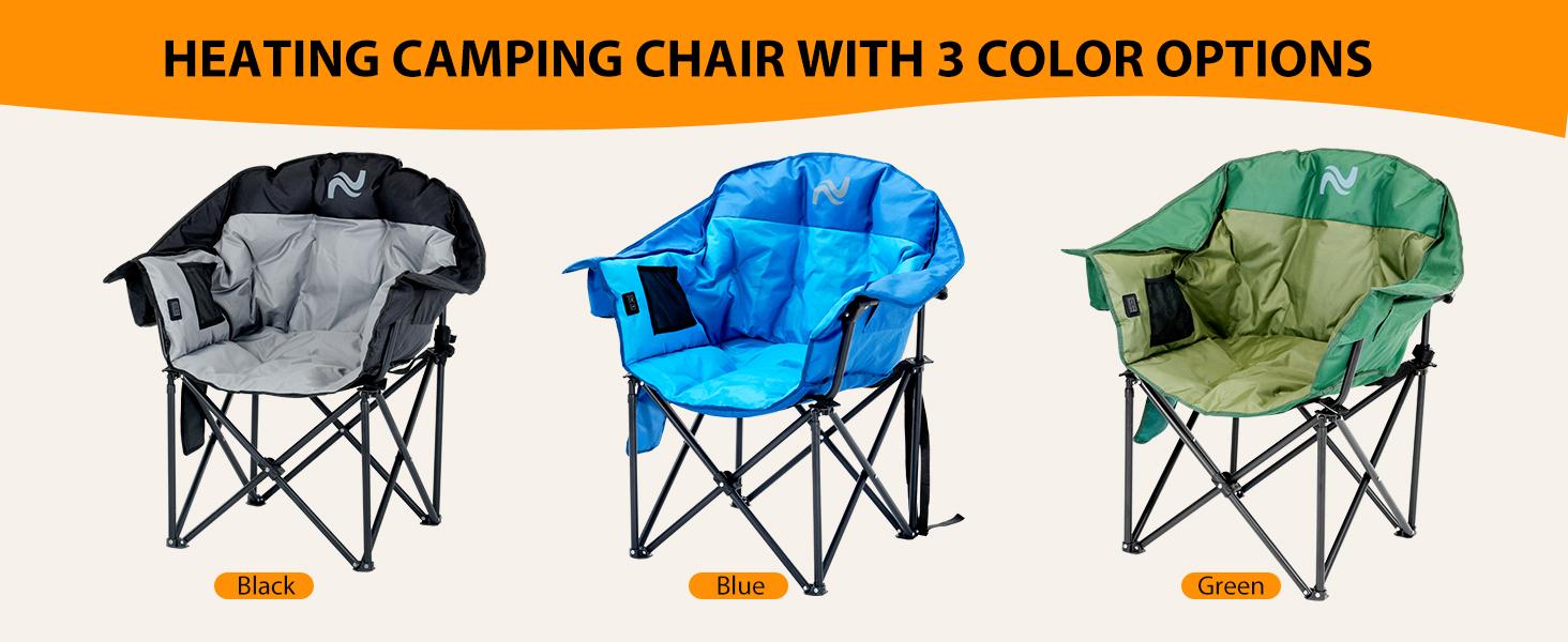 SLSY Heated Armrest Camping Chair, Portable Heated Folding Recliner Chair with 3 Heat Levels, Patio Lawn Lounge Chair Supports 400 lbs【Batteries not included】
