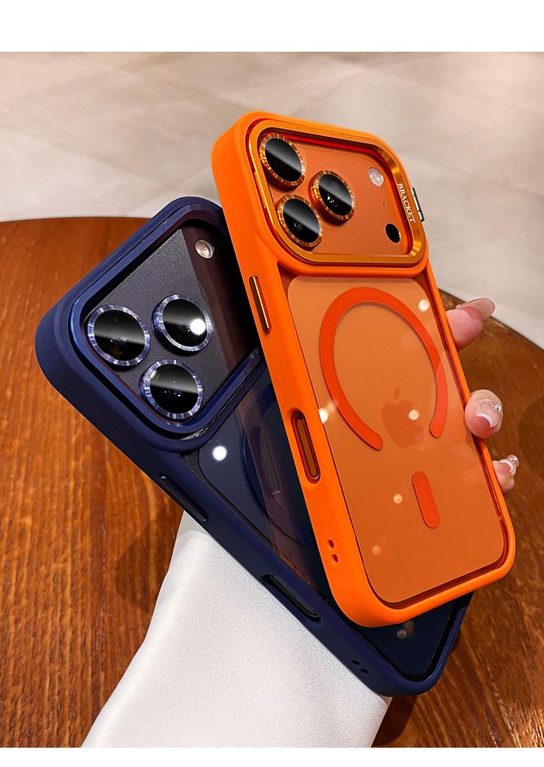 iPhone 17/16 Max/Pro Magnetic Phone Case with Lens Stand, Military-Grade Protection, Drop-Resistant, Black Silicone, Wireless Charging Compatible