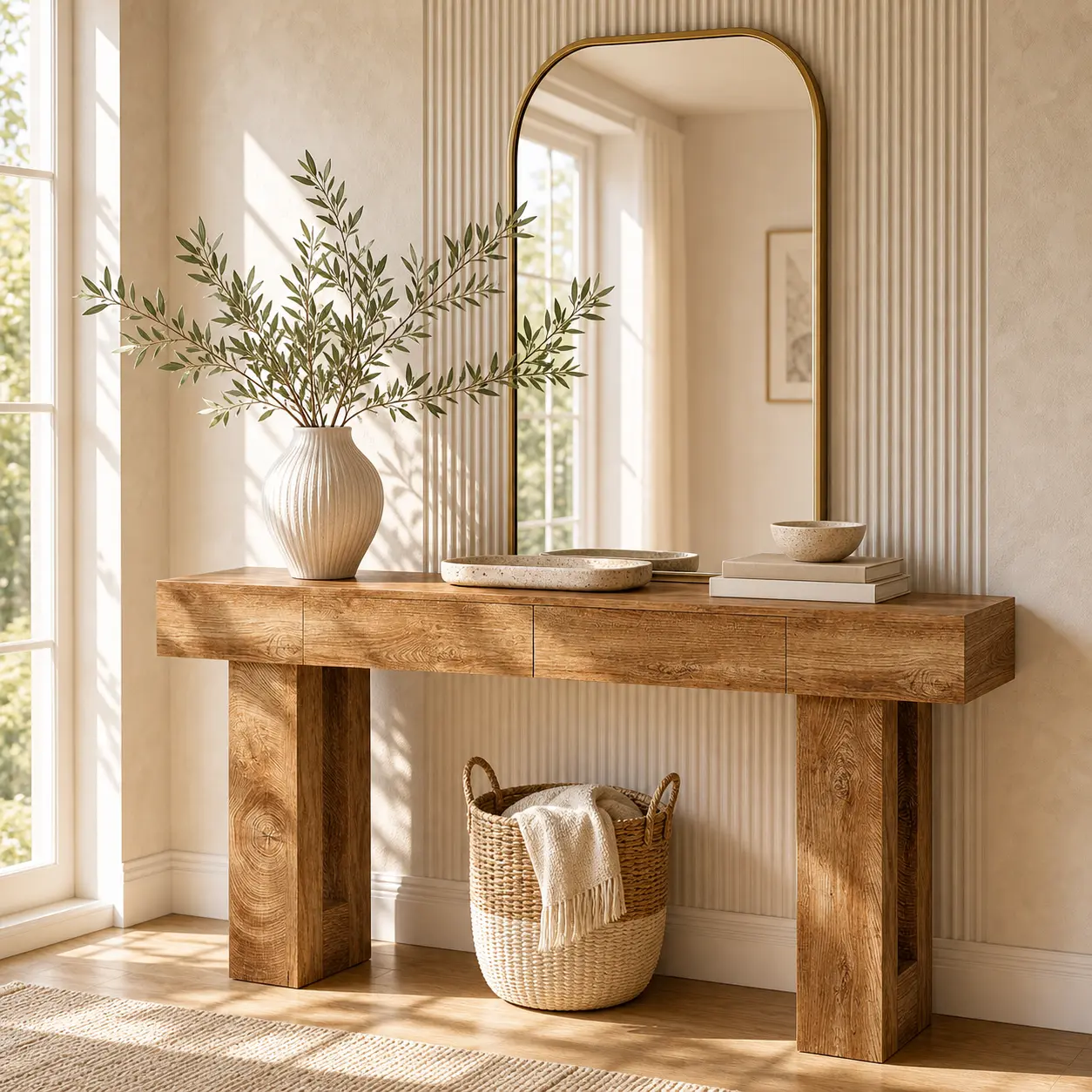 【63" Extra Long】 IRONCK Console Table with 2 Drawers, Artisan-Inspired Acacia Wood Top Entryway Table, Modern Sofa Table for Hallway, Living Room & Behind Couch,dorm essentials,home decor