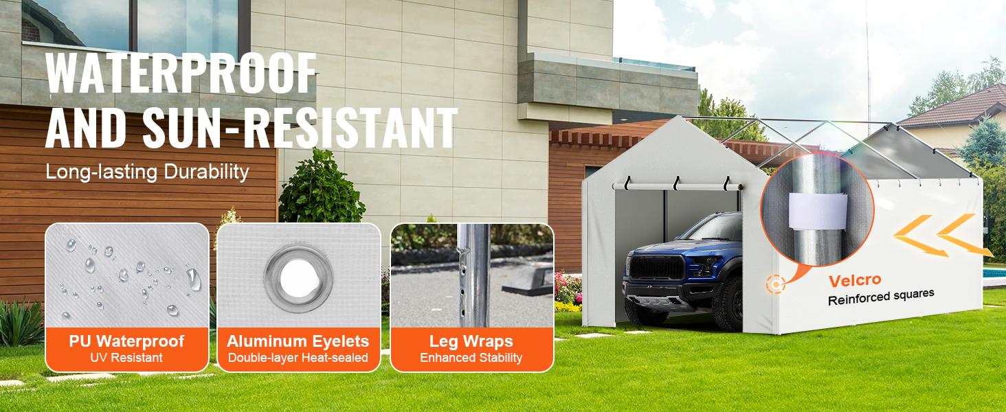 VEVOR Carport Replacement Canopy Cover Side Wall 10 x 20 ft, TikTokShopBlackFriday, Garage Tent Shelter Tarp Heavy-Duty Waterproof & UV Protected, Easy Installation with Ball Bungees,White (Top and Frame Not Included)