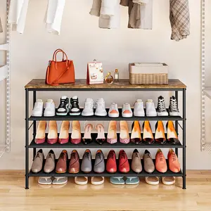 4-Tier Shoe Rack Organizer - Sturdy Metal Frame & MDF Board w/ Layered Fabric Bins| Space-Saving for Entryway, Closet & Bedroom| TikTok Must-Have! Rugged Storage