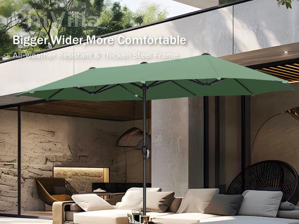 [2026 New] PHI VILLA 15ft Large Outdoor Double-Sided Rectangle Umbrella with Crank Handle, Waterproof, Alloy Steel, Assembly Required Furniture Patio