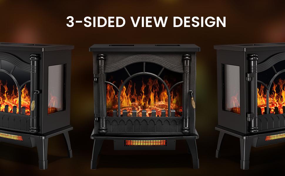 R.W.FLAME Electric Fireplace Heater , 16" Freestanding Fireplace Infrared Stove, 3D Realistic Flame Effects, Adjustable Heating Mode, Overheating Safe Design, Black, ETL Certified