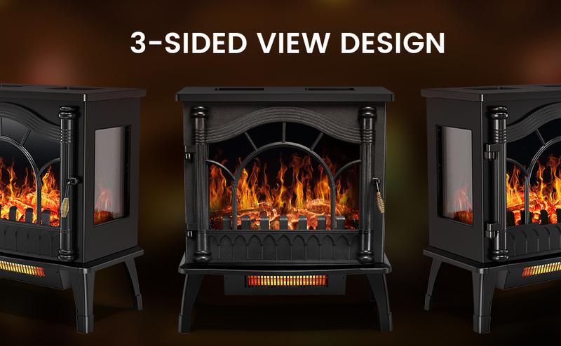 R.W.FLAME Electric Fireplace Heater , 16" Freestanding Fireplace Infrared Stove, 3D Realistic Flame Effects, Adjustable Heating Mode, Overheating Safe Design, Black, ETL Certified