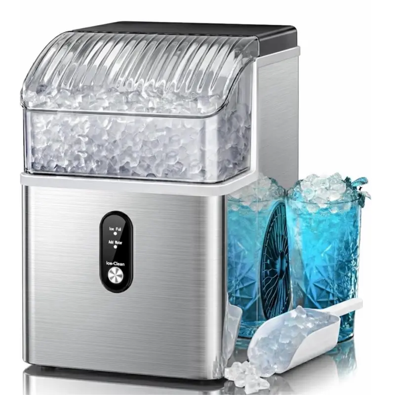 EKD Countertop Nugget Ice Maker, Portable Machine with Crushed Ice, 35lbs/Day Capacity, Self-Cleaning, 1-Click Operation for Home Use (Silver)