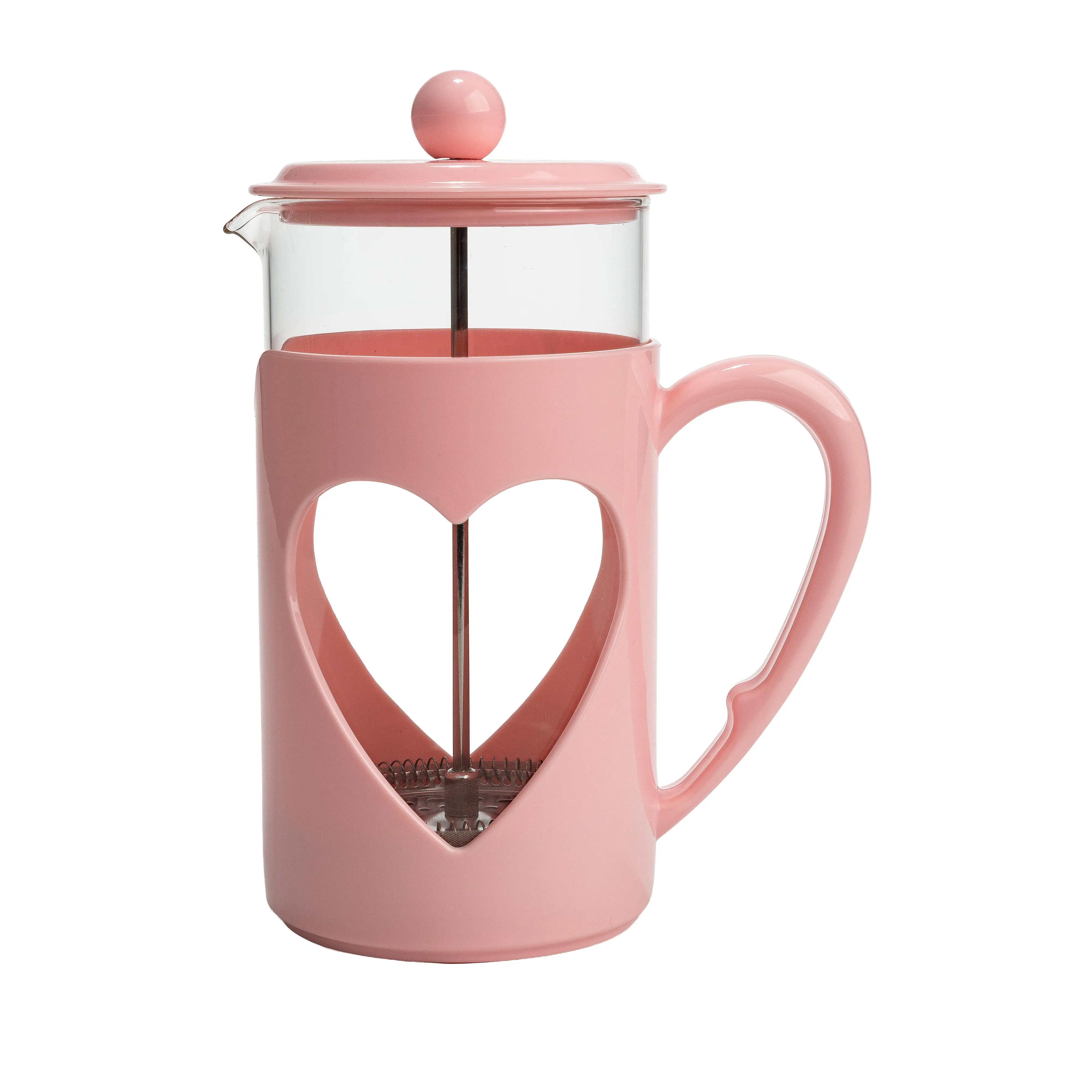 Paris Hilton Pink Heart Coffee Press - Temperature-Safe Glass, Stainless Steel Filter, Tea & Coffee Bar Accessory with Spout, Chic Modern Pot