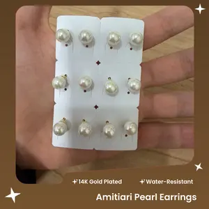 Amtiari Pearl Earrings – High Quality 14K Gold Plated Lightweight Studs for Daily Use