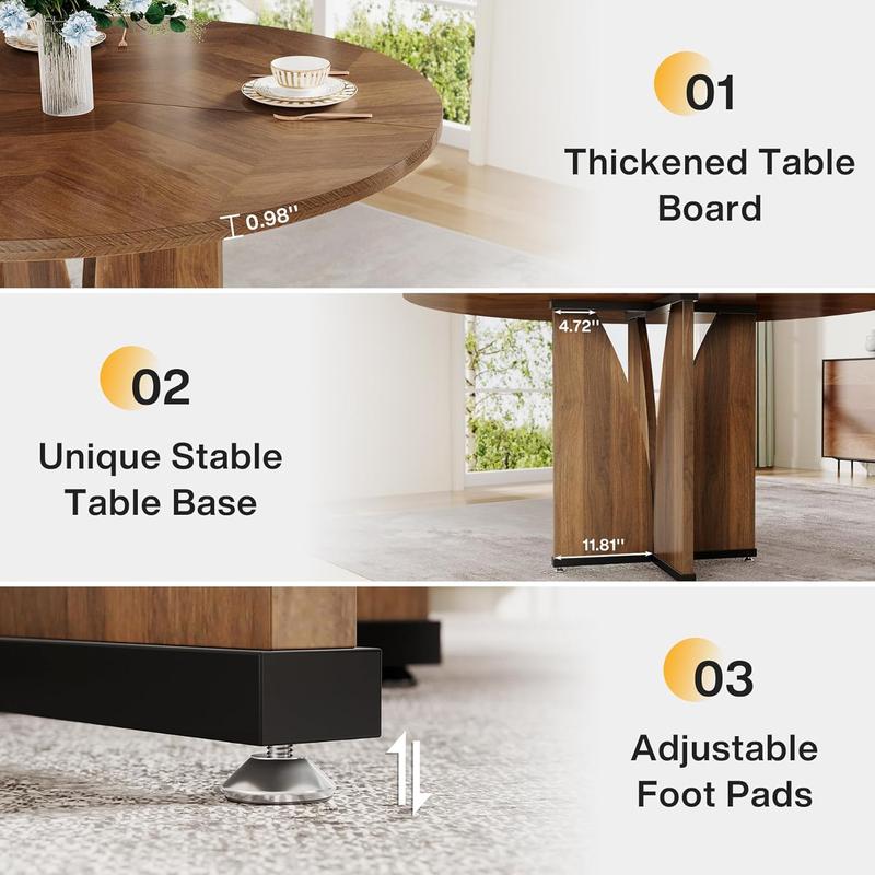 LITTLE TREE Round Dining Table, 39.37" Wood Kitchen Table for 4 People, Farmhouse Dinner Table with Wooden Table Top and Legs, Rustic Brown Dining Table for Dining Room Living Room (Brown)