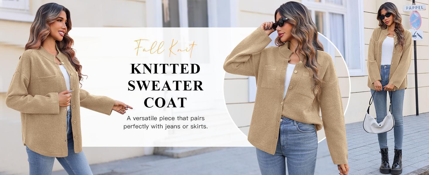 Imily Bela Womens Collared Cardigans Button Down Fall Sweater Jackets Oversized Casual Long Sleeve Knit Shirts