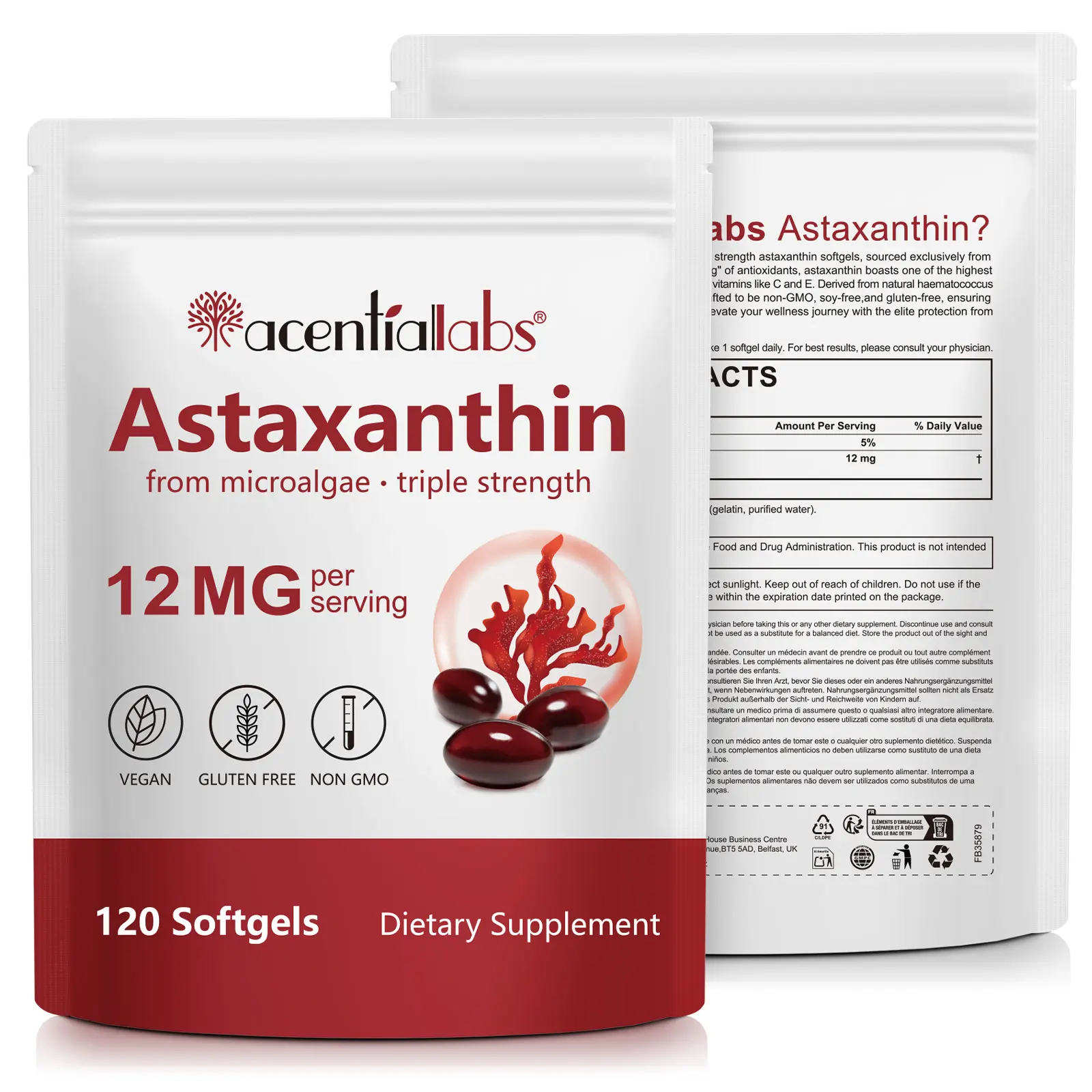 acentiallabs Astaxanthin 12mg, 120 Softgels, 4 Month Supply | Premium Astaxanthin Supplements | Fresh Microalgae Source | Supports Eye, Joint, Internal Circulation, Skin Health & Natural Tanning tiktokshopbacktoschool
