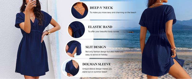 Swimsuit Cover Up V Neck Bathing Suit Cover Ups for Women Dress Bikini Beach Wear S-3XL