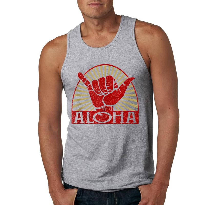 Style A 706 Aloha Hawaiian Hawaii Vintage Distressed Shaka Surfer Tank Top , Summer Gym Muscle Sleeveless, Casual Knitted Slim Fit Beach Tank top Fabric Menswear