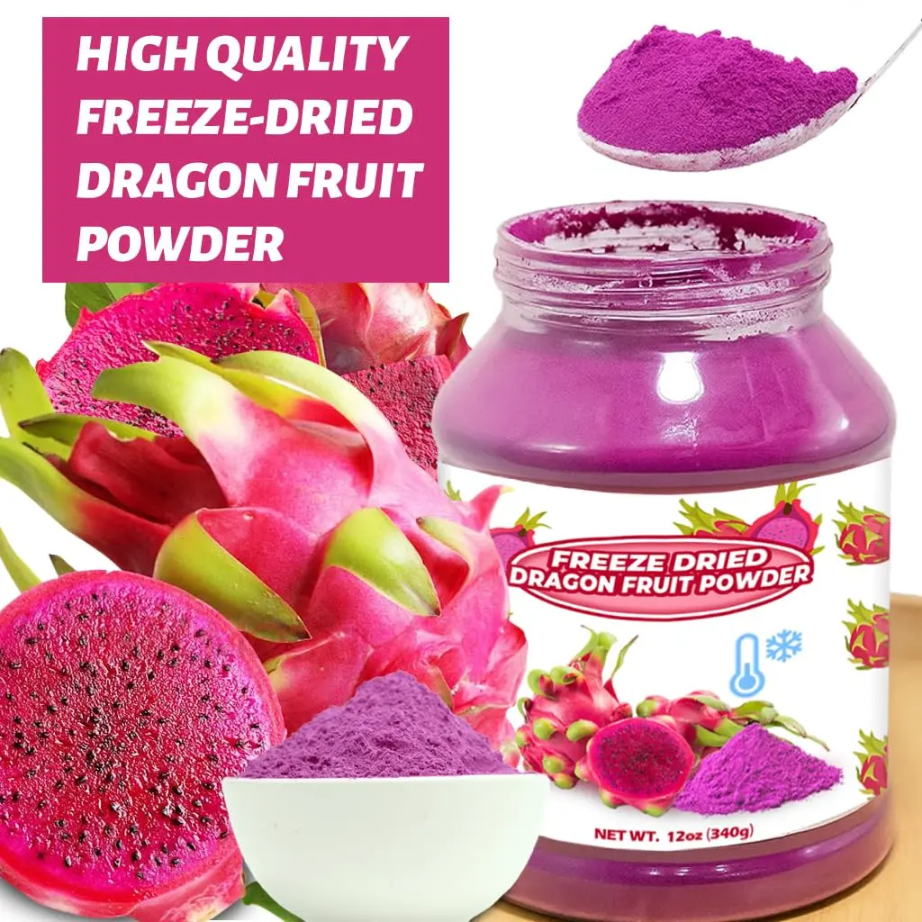 12oz All-Natural Vegan Freeze Dried Red Pitaya Powder - High Fiber, No Added Sugar, Freshness Protected, Instant Enjoyment for Beverages, Resealable Jar, No Additives, Powdered