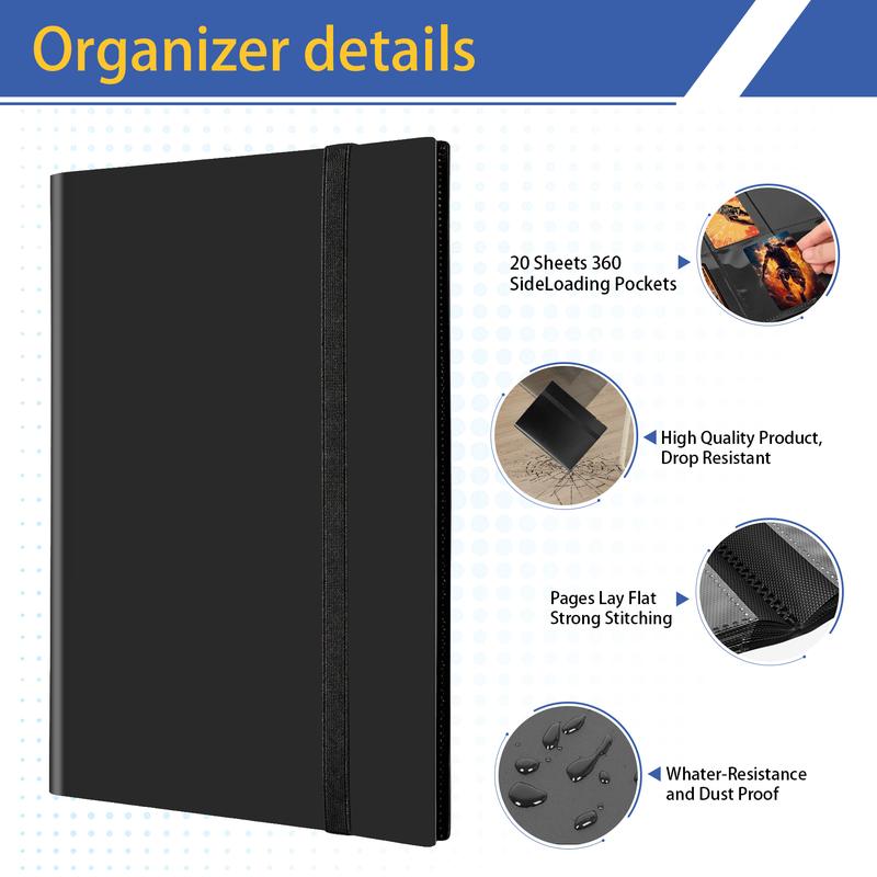 Cards 9 Pocket Strap Binder 360 Side Loading Pockets for Soccer Basketball Sports Hockey Cards Archival Safe Acid Free Trading Card Album 20 Pages Side Loading