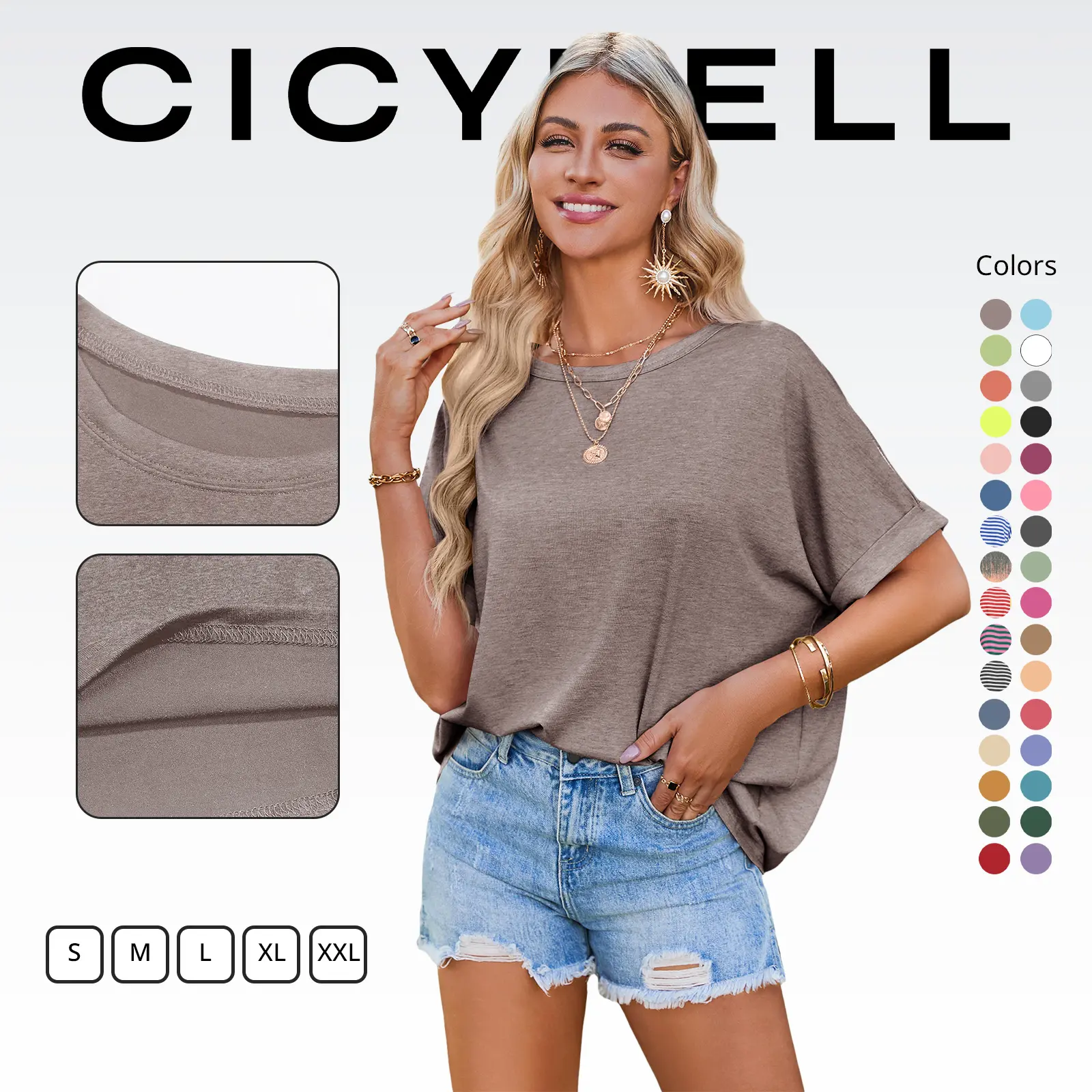 Cicy Bell Women's Oversized Short Sleeve T-Shirt - Summer Casual, Loose Streetwear Tops with Minimalist, Basic, Simple Design