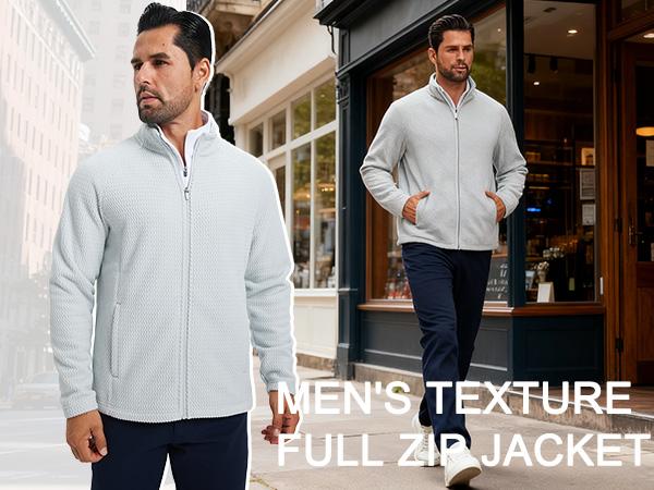 MAELREG Winter Fleece Jackets for Men Lightweight Stand Collar Fashion Wave Texture Warm Full Zip Mens Coat with Pockets Casual Long Sleeve