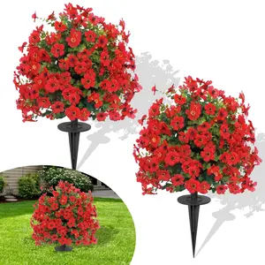 23" Set of 2 Artificial Boxwood Topiary Ball with Violet Flowers with Spikes for Outdoor , UV Resistant Faux Greenery Shrubs, Realistic Fake Bushes Plants for Garden, Yard, Front Porch, Patio Decor