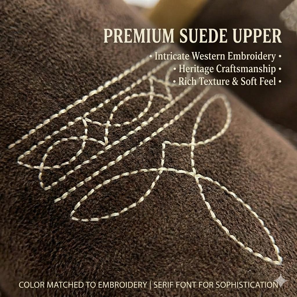 All Season Western Cowboy Boot Stitch Slippers with Square Toe  Suede Leather House Shoes for Men & Women Indoor/Outdoor