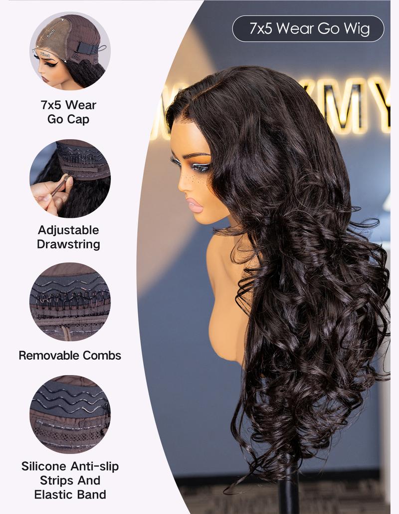 [Must-Have Wig] Wavymy Pre-Styled Butterfly Cut Layer Yaki Straight Natural Wave V Part&Half Wig Beginner Friendly Glueless No Lace Easy Install 250% Density 100% Human Hair Natural Realistic Hairline Comfortable Protective Styling Daily