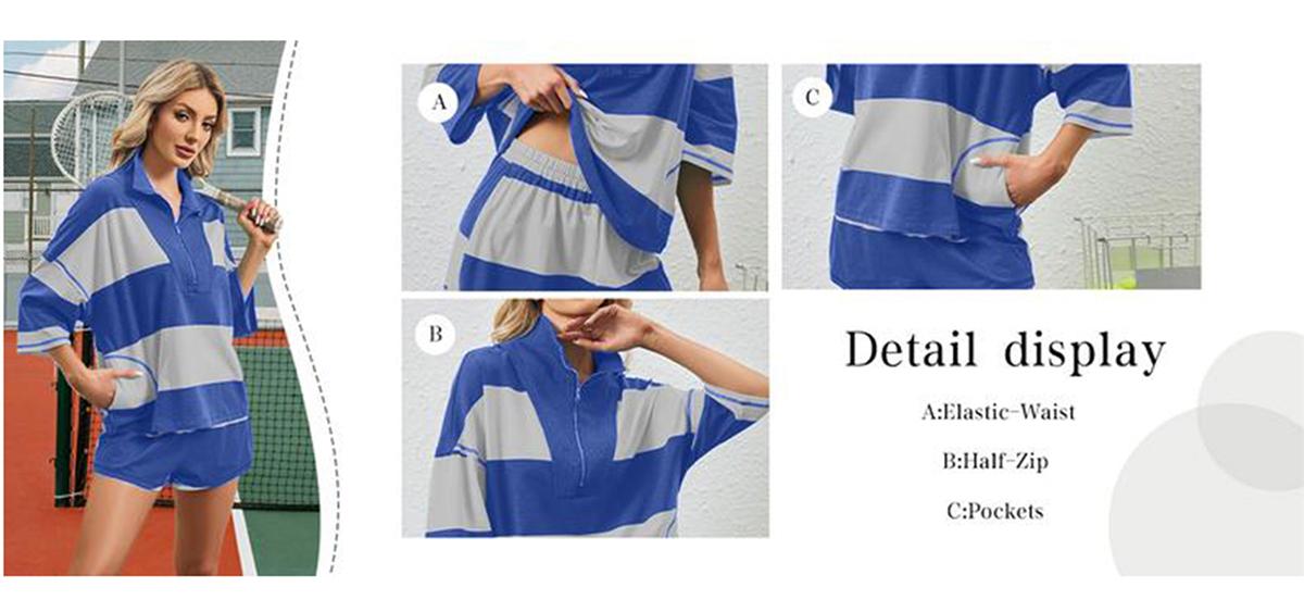 WoodBerry Women's Two Piece Workout Set Striped Short Sleeve Oversized Shirts Wide Leg Shorts Sets Summer Lounge 2 Piece Tracksuit with Pockets Tennis Sport Outfits for Daily WoodBerry Women's Two Piece Workout Set Striped Short Sleeve Oversized Shirts Wide Leg Shorts Sets Summer Lounge 2 Piece Tracksuit with Pockets Tennis Sport Outfits for Daily