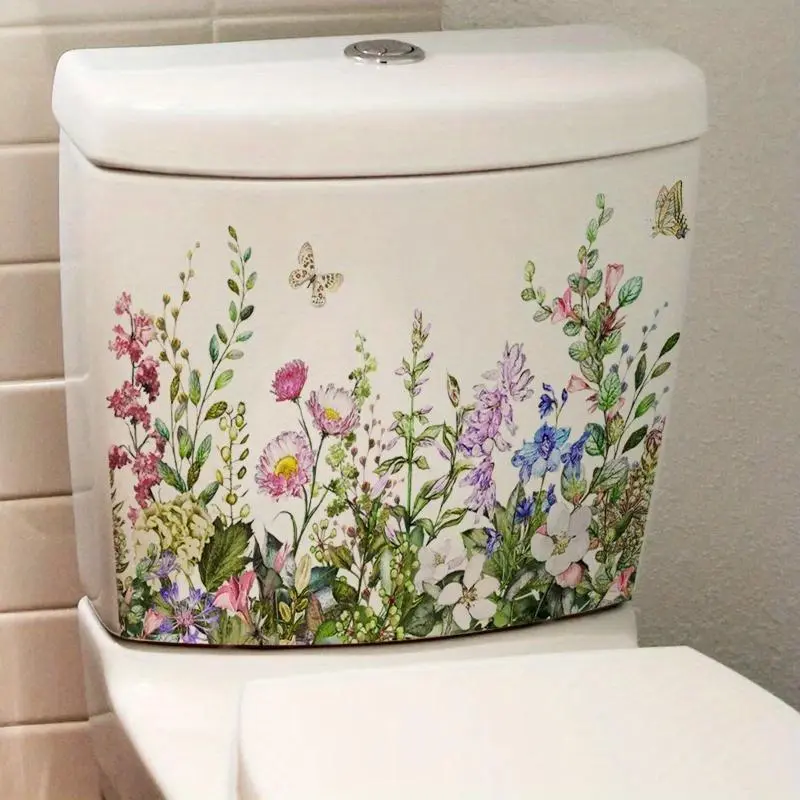 Green Plant Leaves Wall Sticker Bathroom Toilet Sticker WC Self Adhesive Mural Beautify Flower Bathroom House Decor Home Decoration Decals Bathroom Decoration Supplies