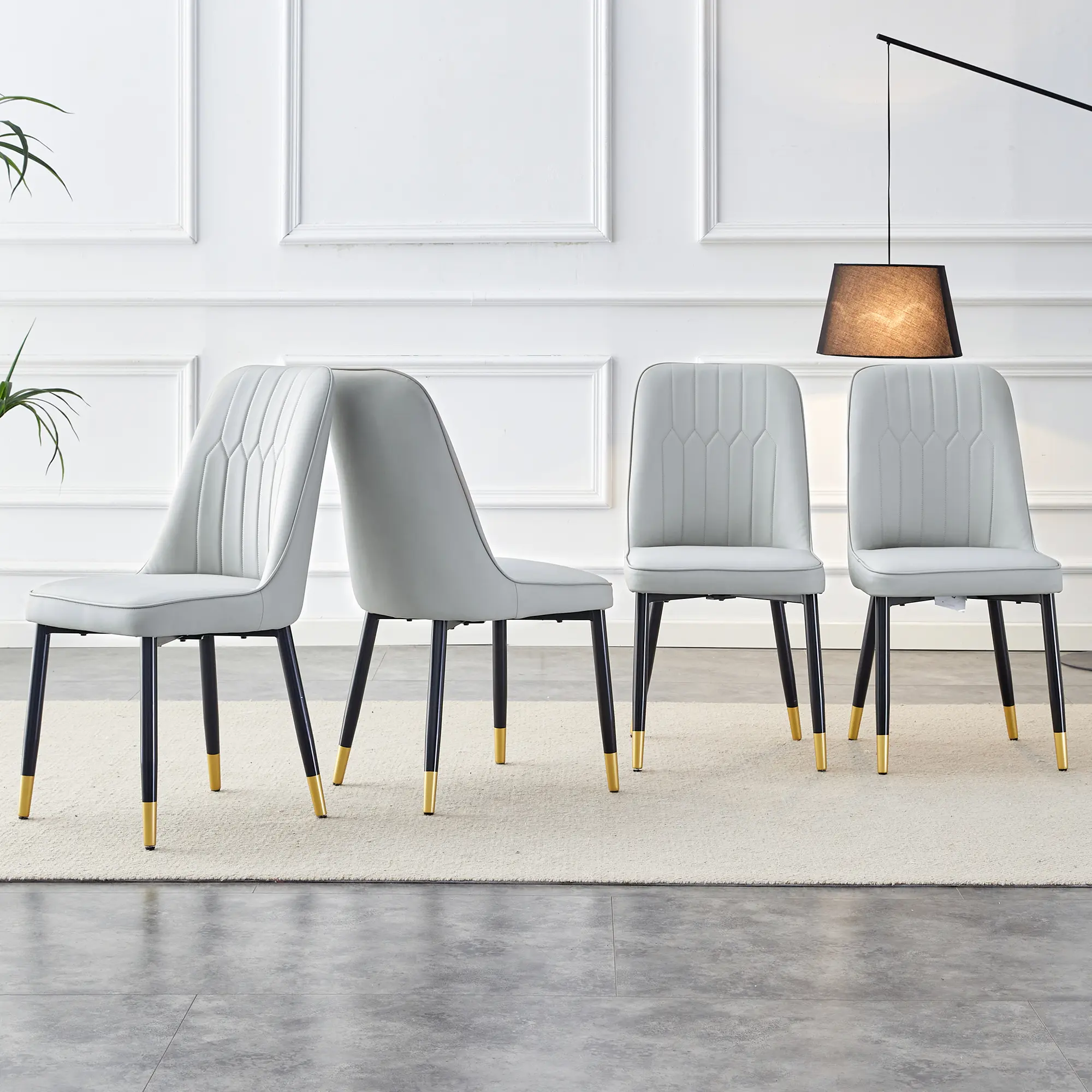 Modern PU Leather Dining Chairs, Light Gray Upholstered Seat with Black Metal Legs, Comfortable Kitchen and Restaurant Chairs-weekly picks