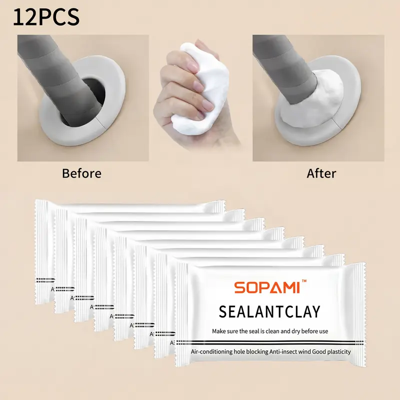 12-Pack Adhesive Waterproof Repair Putty - Anti-Leak Sealant Clay, Easy to Mold, Good Plasticity, Wall Repair Paste, Seals Pipe Gaps, Fixes Small Holes, Individual Packs for Home Improvement Drain Pipe Sealing & Odor Reduction