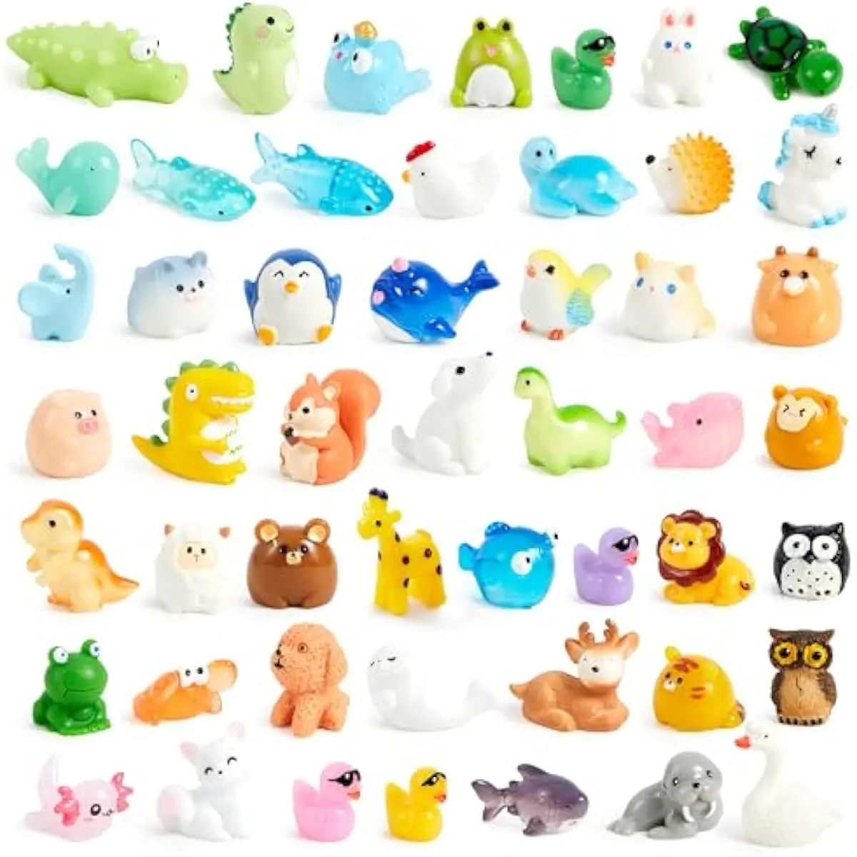 50 Pcs Mini Resin Animals Figures, Mix Resin Animals Figurines for Fairy Garden Accessories, Dollhouse Decorations, Slime Charms for Crafts, DIY Miniature Scenes, Birthday School Party Favors